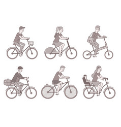 Cyclists Set Men And Women On Bikes