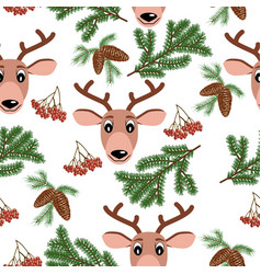 Seamless Pattern Of Deer Head And Fir Branch