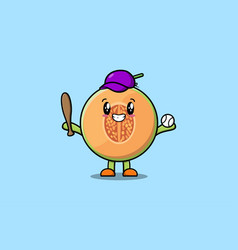 Cute Cartoon Melon Character Playing Baseball