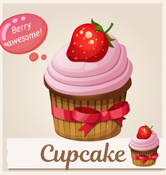 Strawberry Cupcake Dessert Icon Cartoon