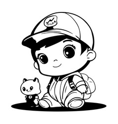 Black And White Cartoon Of Cute Little Boy Animal