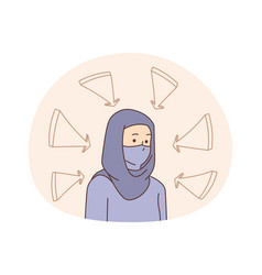 Young Muslim Woman In Hijab With Arrows Point