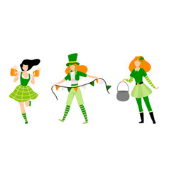 Happy Young Women In Green Irish Traditional