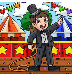 Circus Ring Master With Whip Colored Cartoon