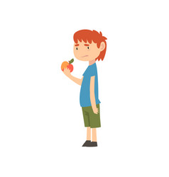 Cute Boy Does Not Want To Eat Apple Child Does