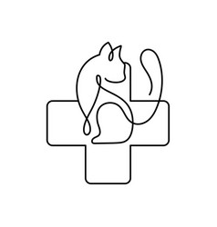 Veterinarian Clinic Cat And Cross Monoline Logo