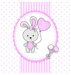 Baby Girl Shower Card Cute Rabbit With Heart Shap