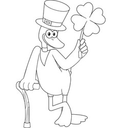 Outlined Lucky Duck Leprechaun Cartoon Character