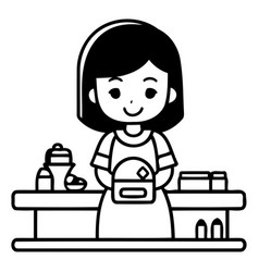 Cute Little Girl In Apron Making Coffee