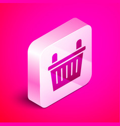 Isometric Bicycle Basket Icon Isolated On Pink