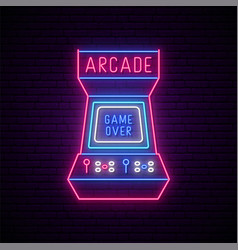 Neon Arcade Game Machine Sign Glowing