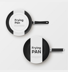 Set New Frying Pan With Paper Labels Top View