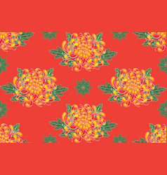 Chrysanthemum Flower With Leaves On Red Background