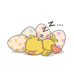 Cute Chicken Chick Sleeping By Easter Eggs