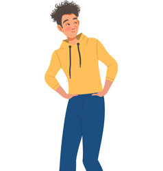 Young Freckled Man Character In Yellow Hoody