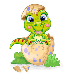 Cartoon baby tyrannosaurus hatching from egg Vector Image