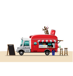 Food Truck Side View With Beverage Banner