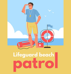 Lifeguard Beach Patrol Banner With Rescuer On Duty