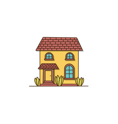 Small Yellow House With Three Bushes Icon