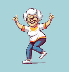 Elderly Woman With Glasses Dancing And Smiling