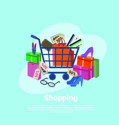 Shopping Baner Concept With Trolley Cart Clothes