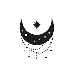 Bohemian Black Crescent With Stars And Beads