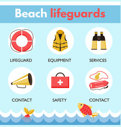 Lifeguard Beach Patrol Icons Infographic Set Flat