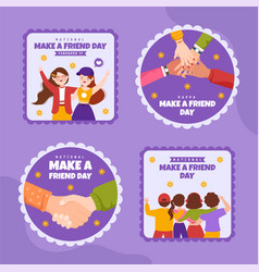 National Make A Friend Day Label Flat Cartoon