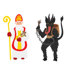 Saint Nicholas And Krampus Isolated On A White