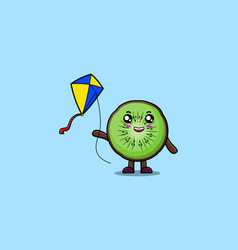 Cute Cartoon Kiwi Fruit Playing Kite Flaying