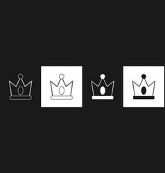 Set King Crown Icon Isolated On Black And White