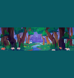 Rain In Forest With River Nature Cartoon Landscape