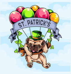 St Patricks Day Pug Dog Flying With Balloon