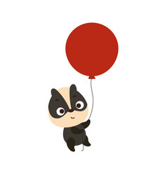 Cute Little Badger Flying On Red Balloon Cartoon