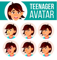 Asian Teen Girl Avatar Set Face Emotions