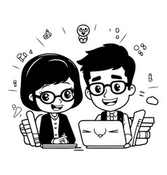 Boy And Girl With Laptop And Books Eps 10