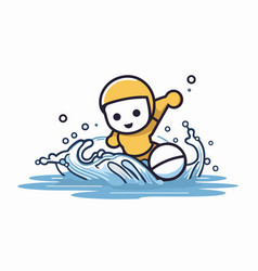 Cute Cartoon Boy Playing Rugby Ball In Water