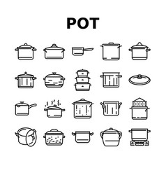 Pot Kitchen Food Pan Cooking Icons Set