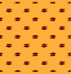 Red Graduation Cap Icon Isolated Seamless Pattern