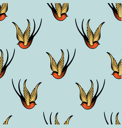 Seamless Pattern With Old School Tattoo Birds