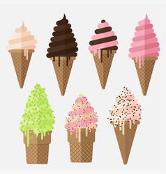 Set Of Ice Cream Cone Flake Flat