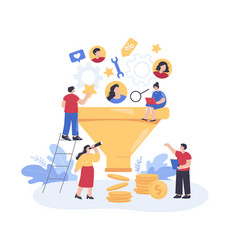 Tiny People On Huge Marketing Funnel Flat