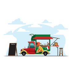 Food Truck With Pizza Shop Drawing