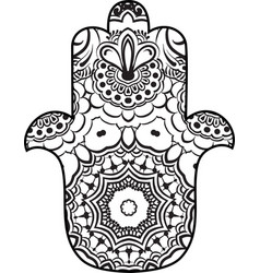 Coloring Page With Hamsa Round Ethnic Pattern