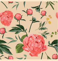 Floral Seamless Pattern With Coral Orange Peonies