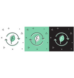 Set Recycle Symbol With Leaf Icon Isolated