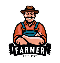 Farmer Emblem Happy Male Farm Worker In Hat