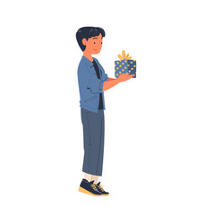 Happy Teen Boy Character Holding Gift Box