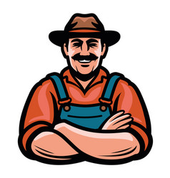 Farmer In Hat Farm Emblem Or Symbol Agriculture