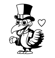 Cute Cartoon Penguin In Top Hat With Heart